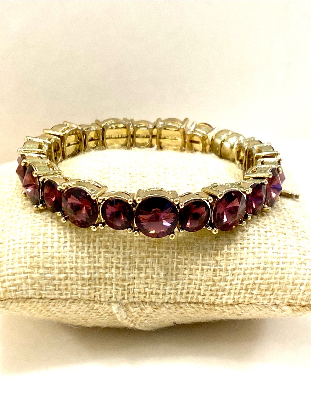 Tasha Gold Purple Plum Crystal Graduated Tennis Stretch Bracelet
